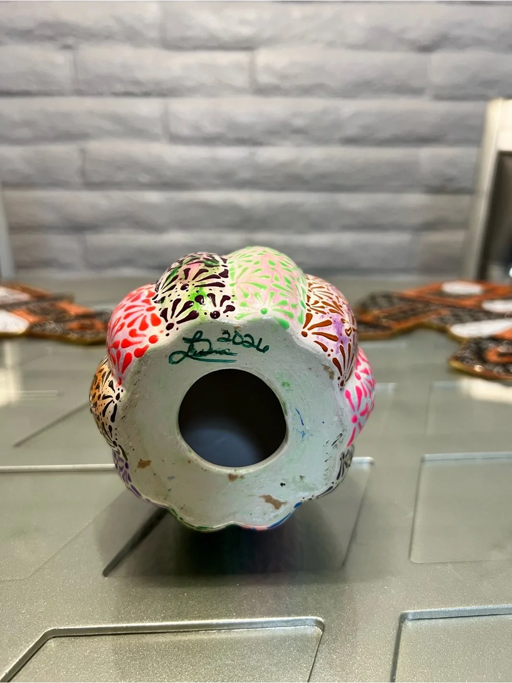 Hand-Painted Multicolor Decorative Pumpkin - Home Holiday Accent